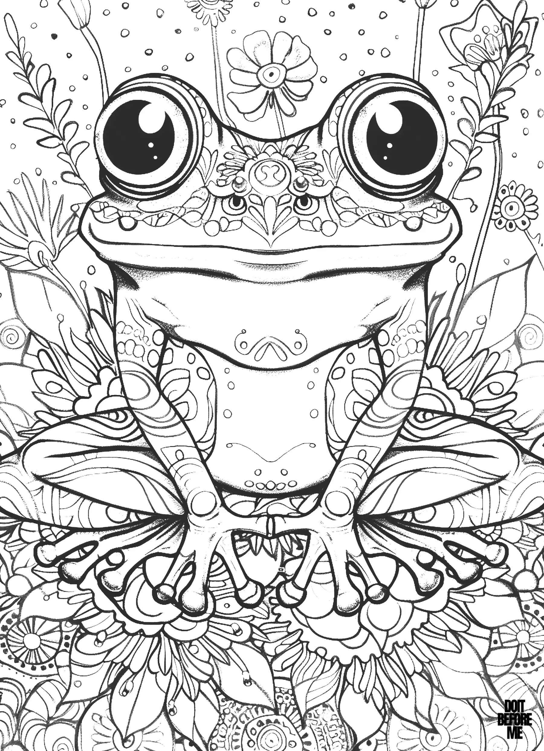 Frog mandala designed for adult and master coloring lovers.