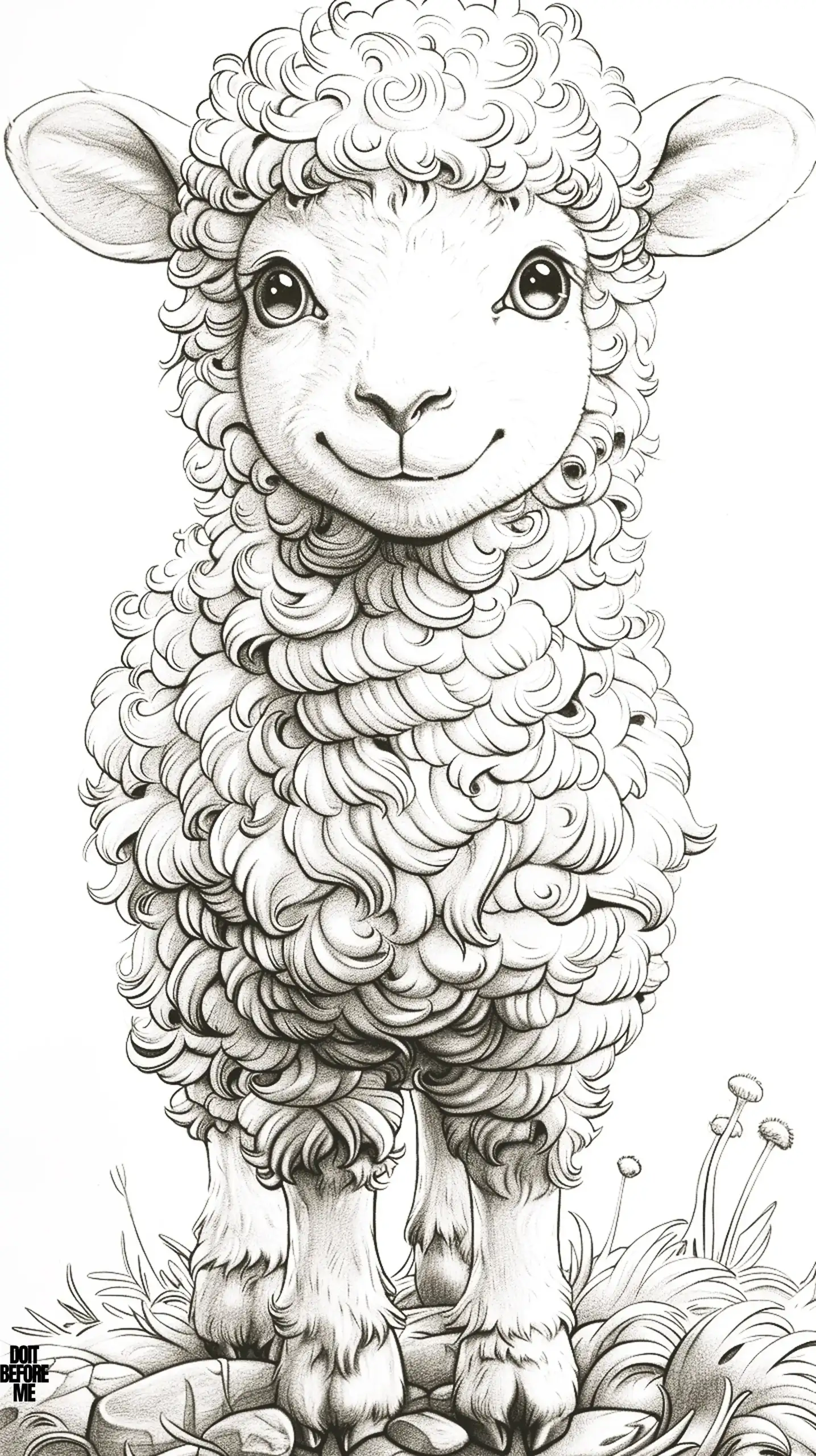 A sheep coloring page with a realistic appearance and fine details appeals to adults and experienced coloring lovers, considering its detail and design.