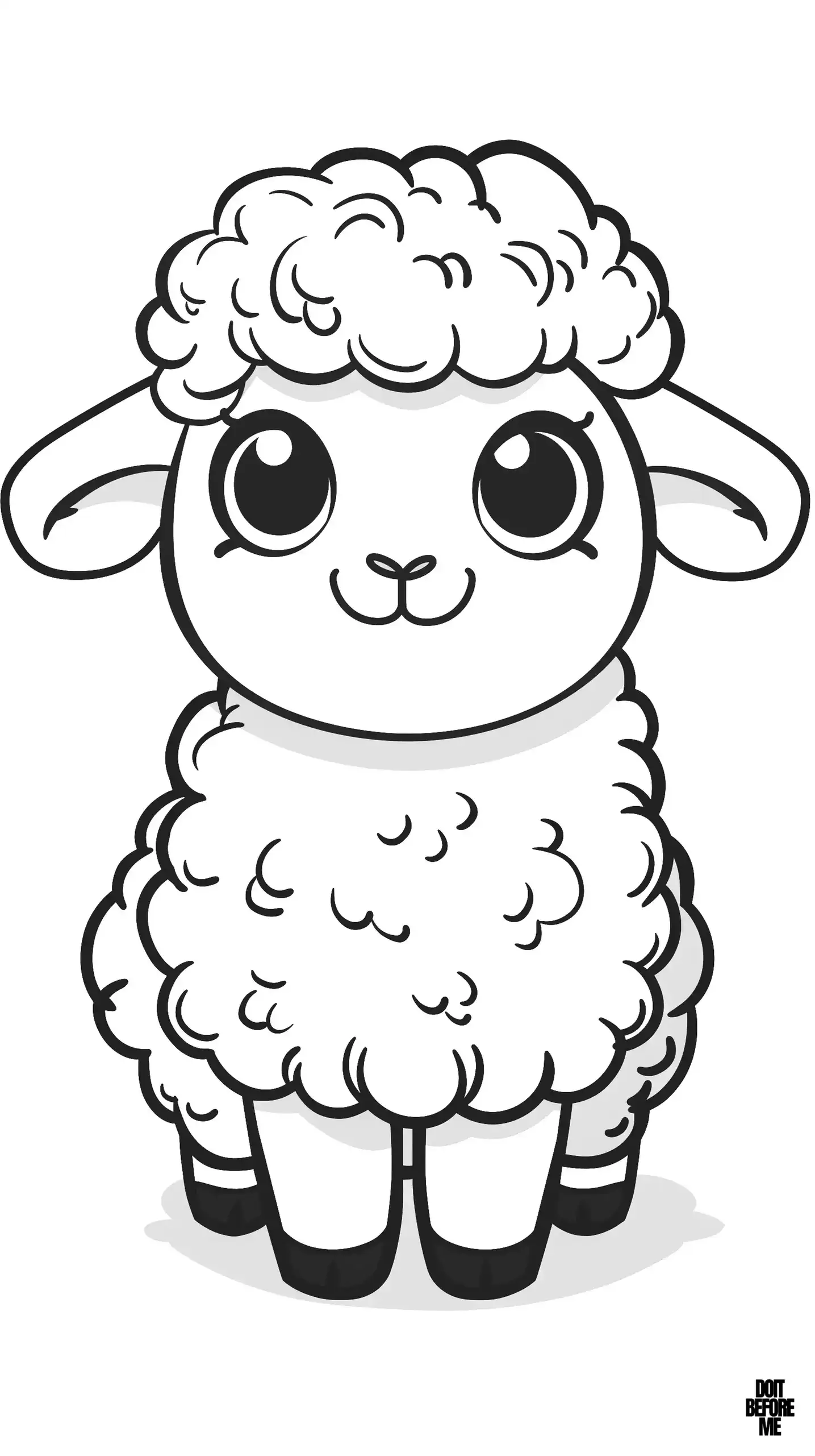 A simple-looking smiling sheep coloring page with easy-to-colour lines.