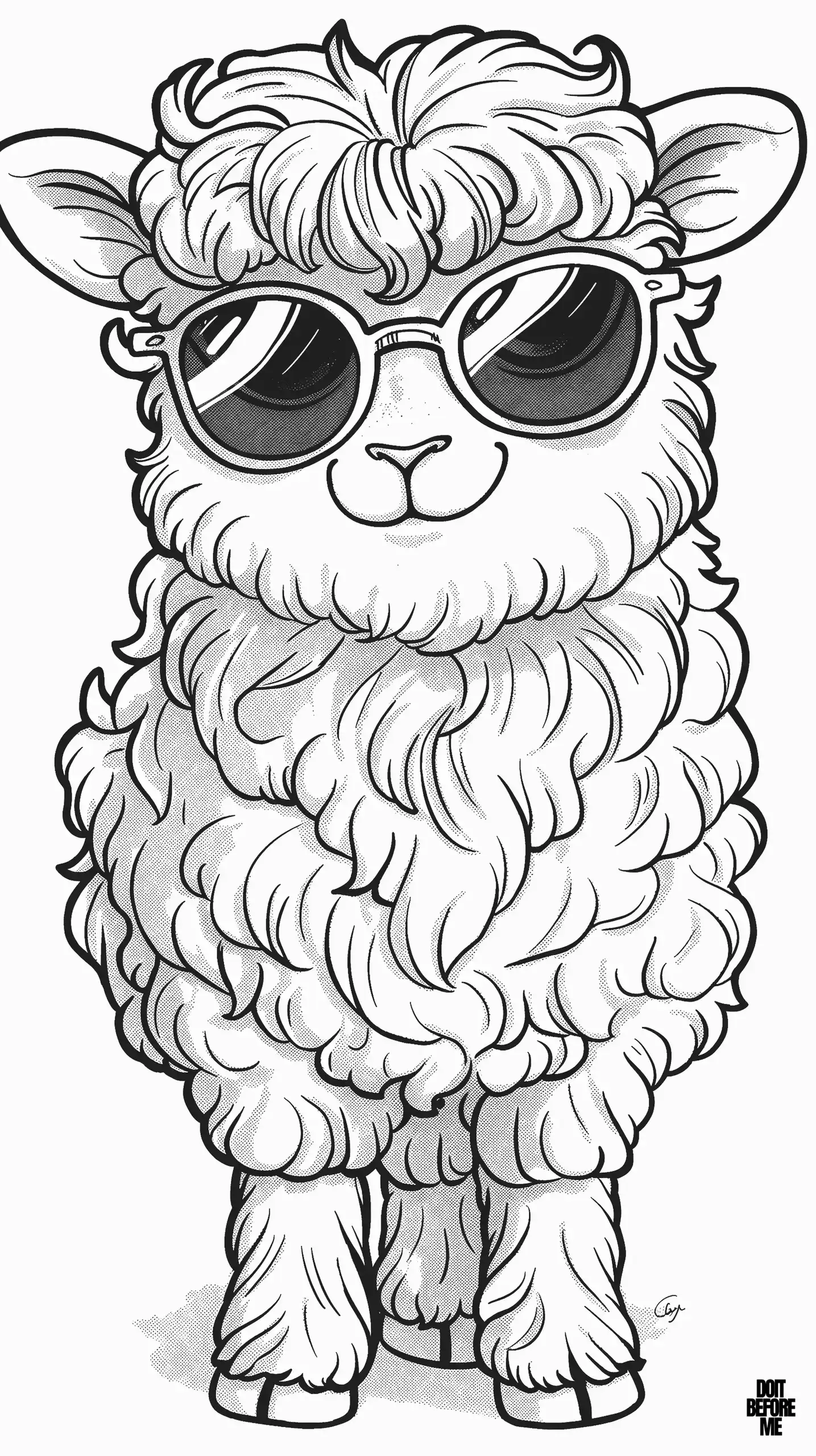 Handsome cool sheep wearing sunglasses and combing his hair looking cool coloring page.