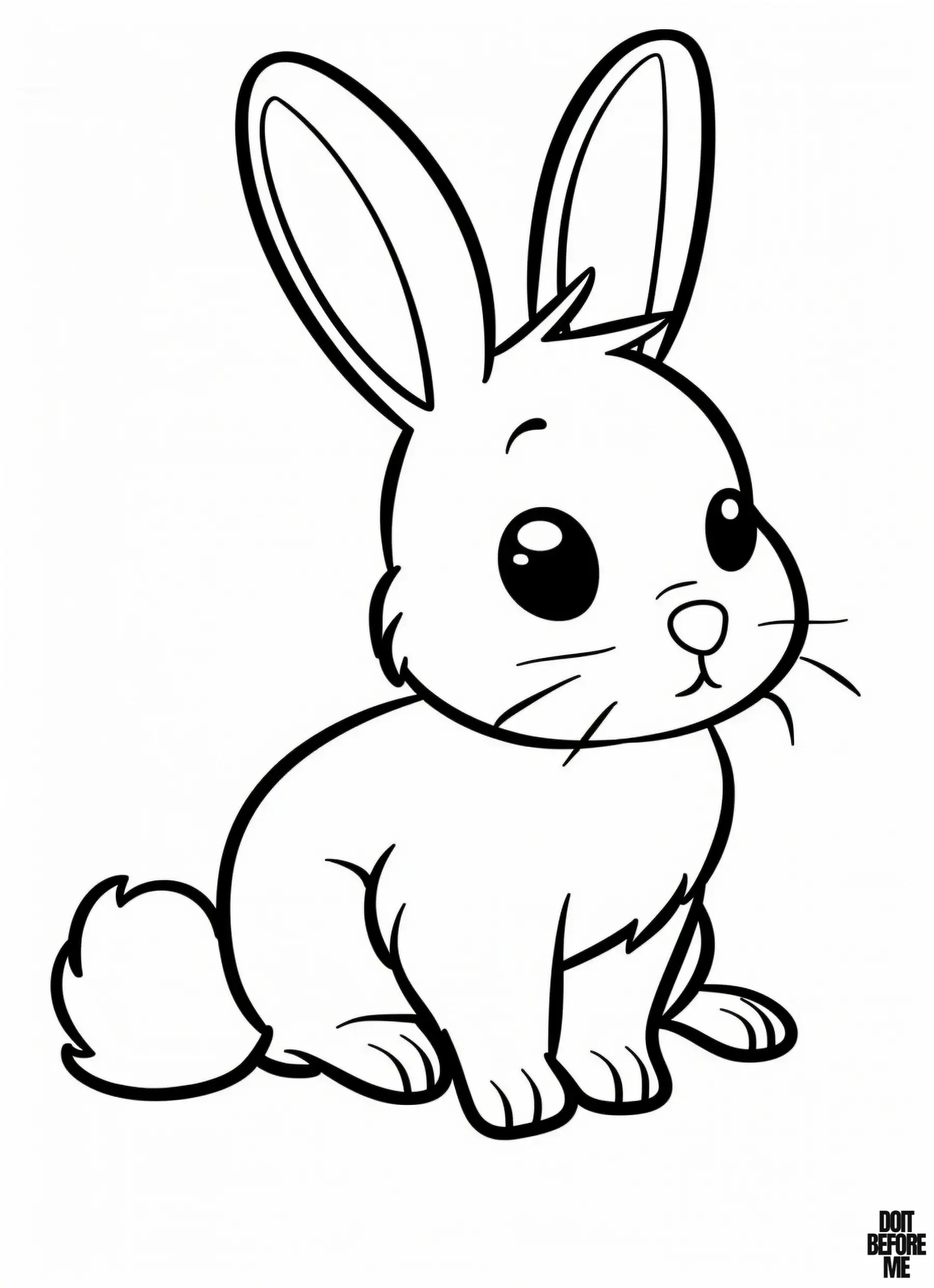 Simple template of a black and white outline of a bunny, designed for children.