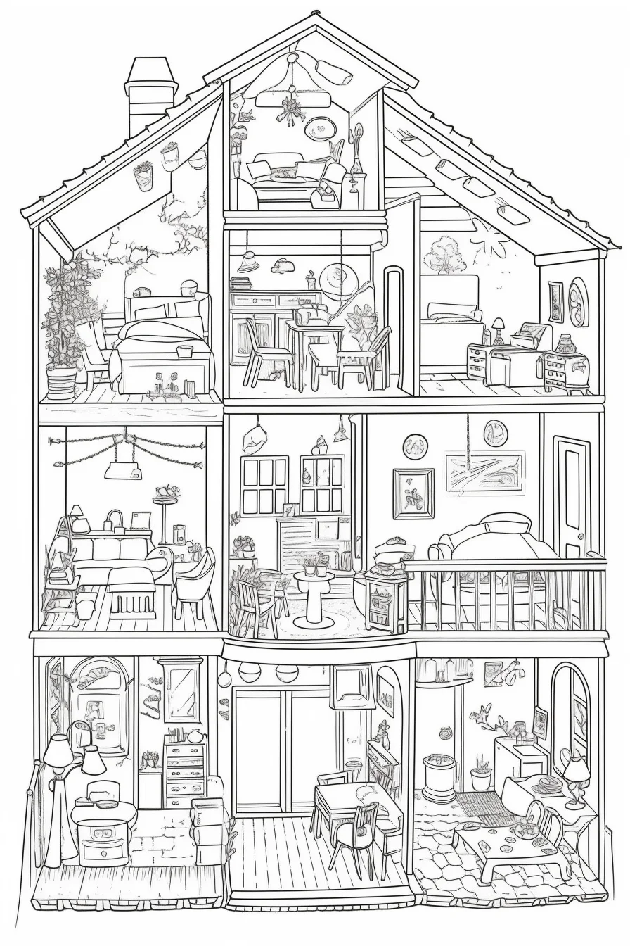 Cute doll house coloring pages