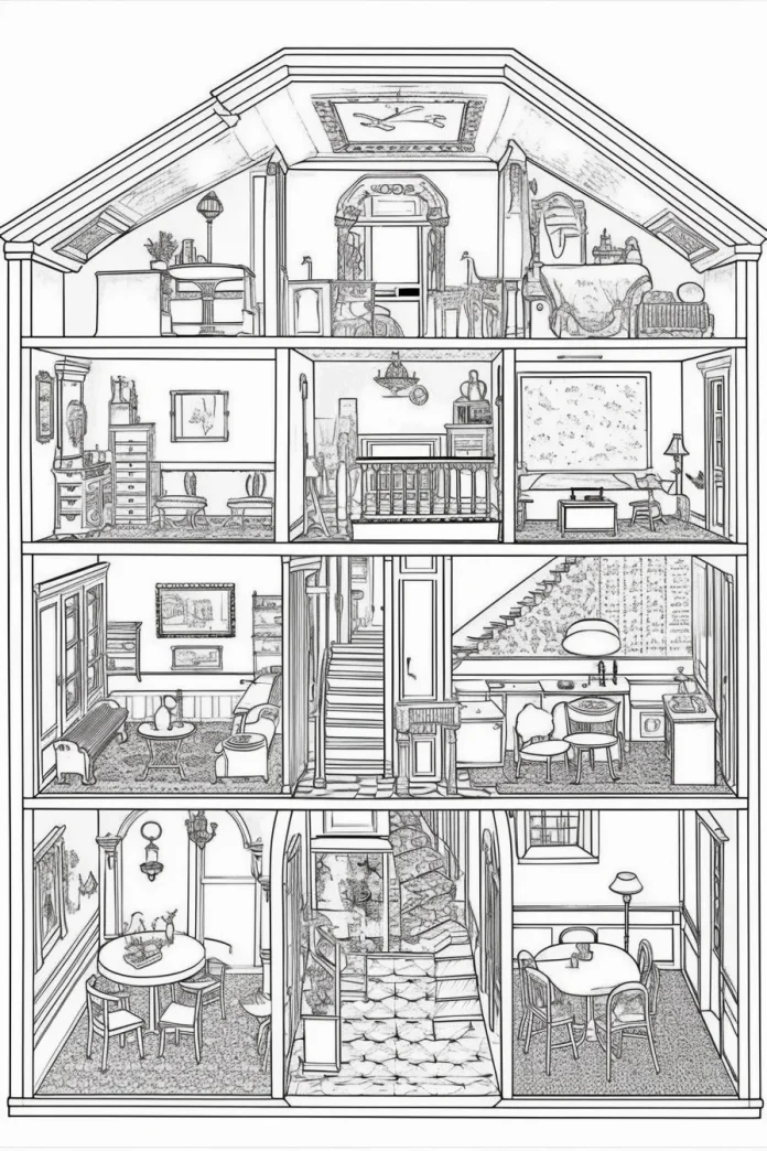 Detailed dollhouse coloring pages printable