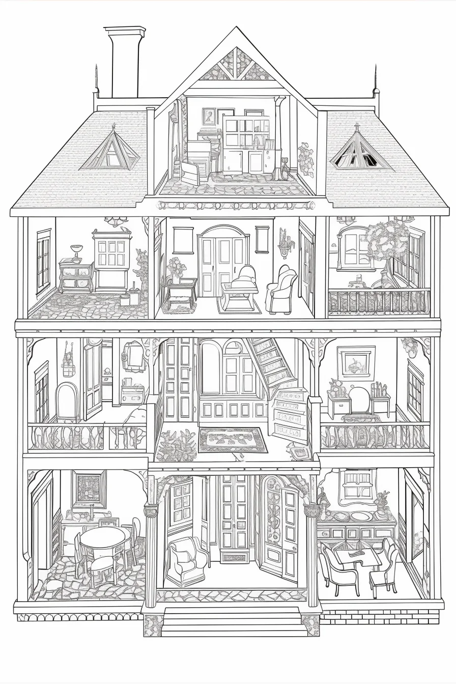 Doll barbie dream house coloring pages printable for girls