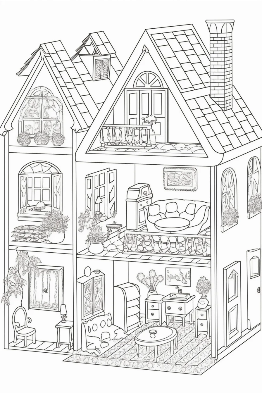 Doll barbie dream house coloring pages printable