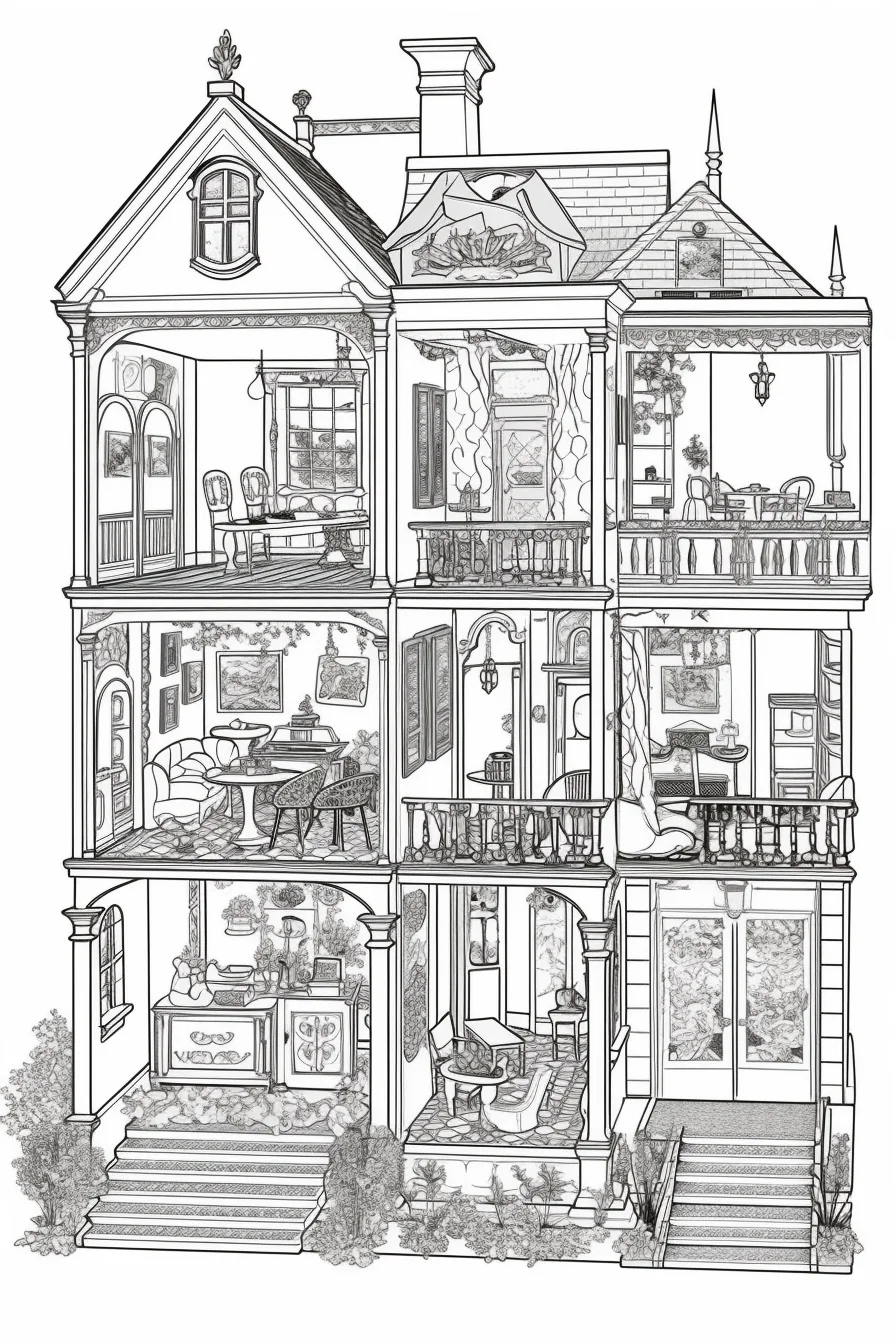 Doll house coloring pages for kids free printable