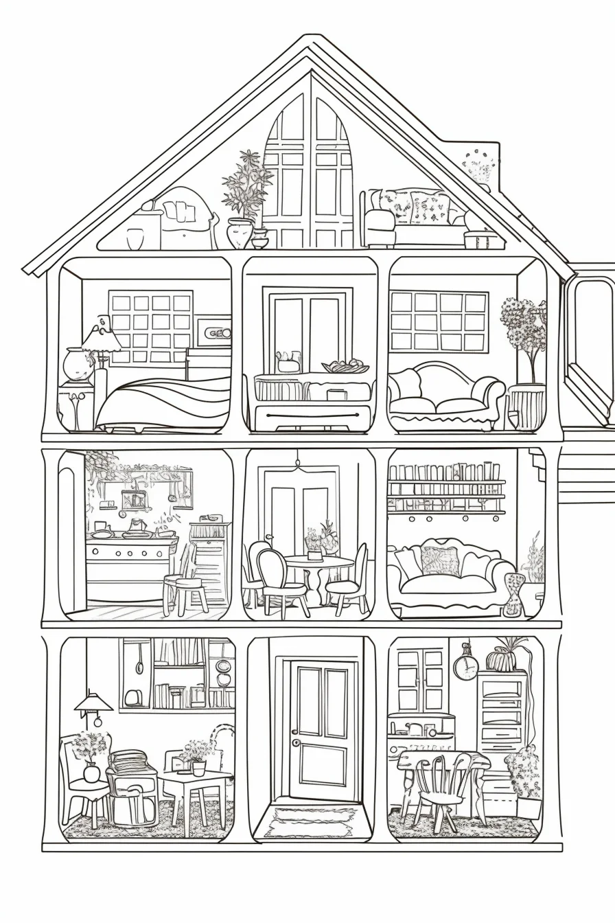 Doll house coloring pages for kids printable