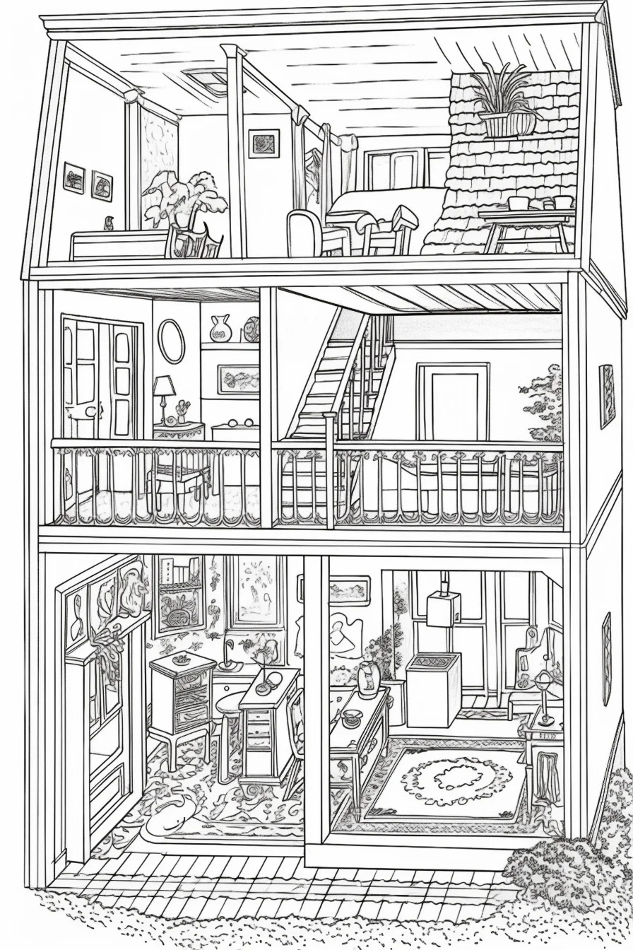 Dollhouse colouring pages free printable