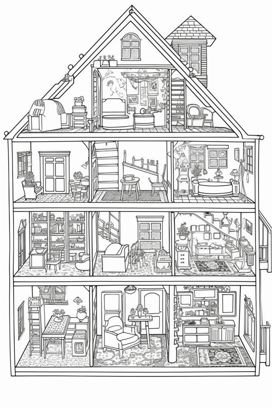 Dollhouse colouring pages free