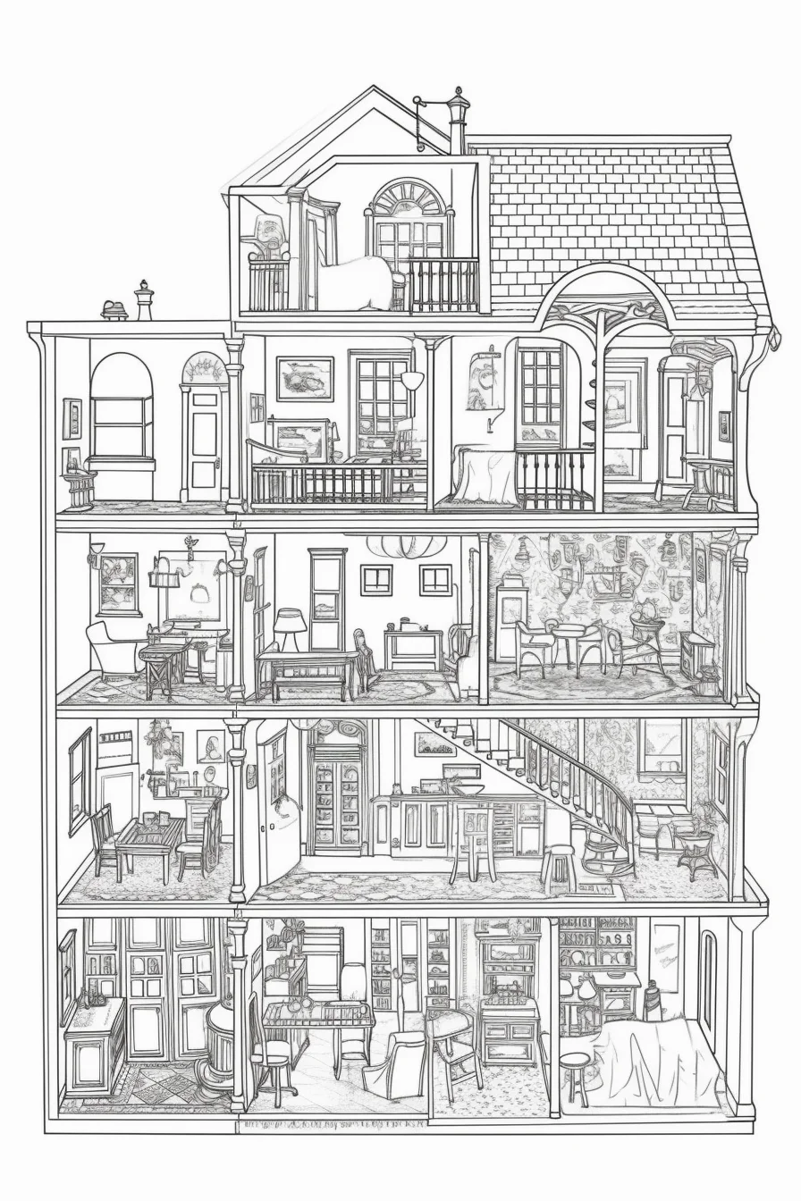 Free printable dollhouse coloring page