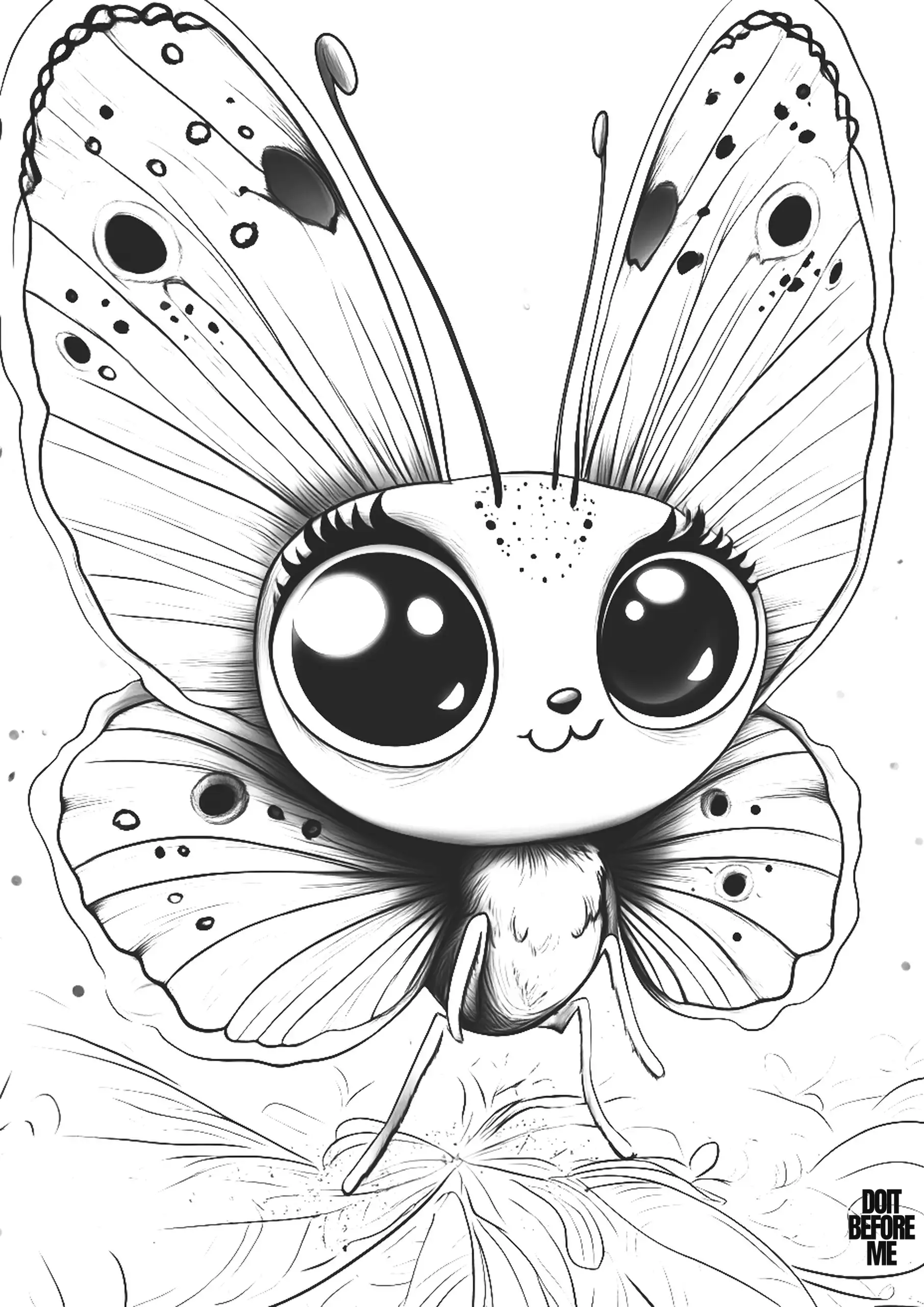 Cute baby butterfly with large expressive eyes.