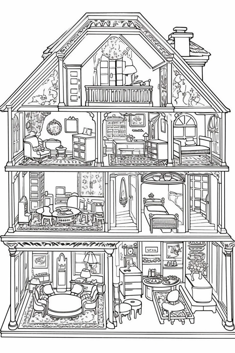 Mansion doll house coloring pages