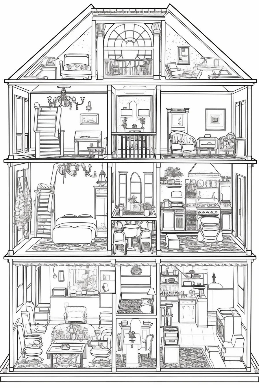 Paper doll house coloring pages