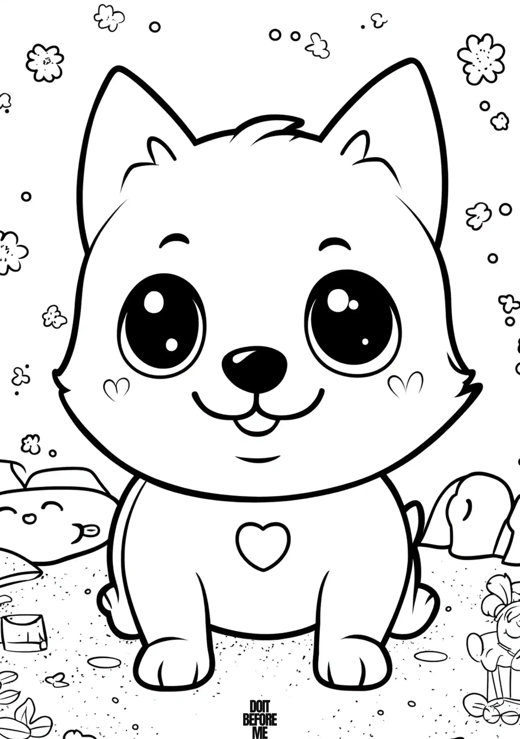 Cute puppy with a heart on its chest. This simple coloring page is perfect for preschoolers.