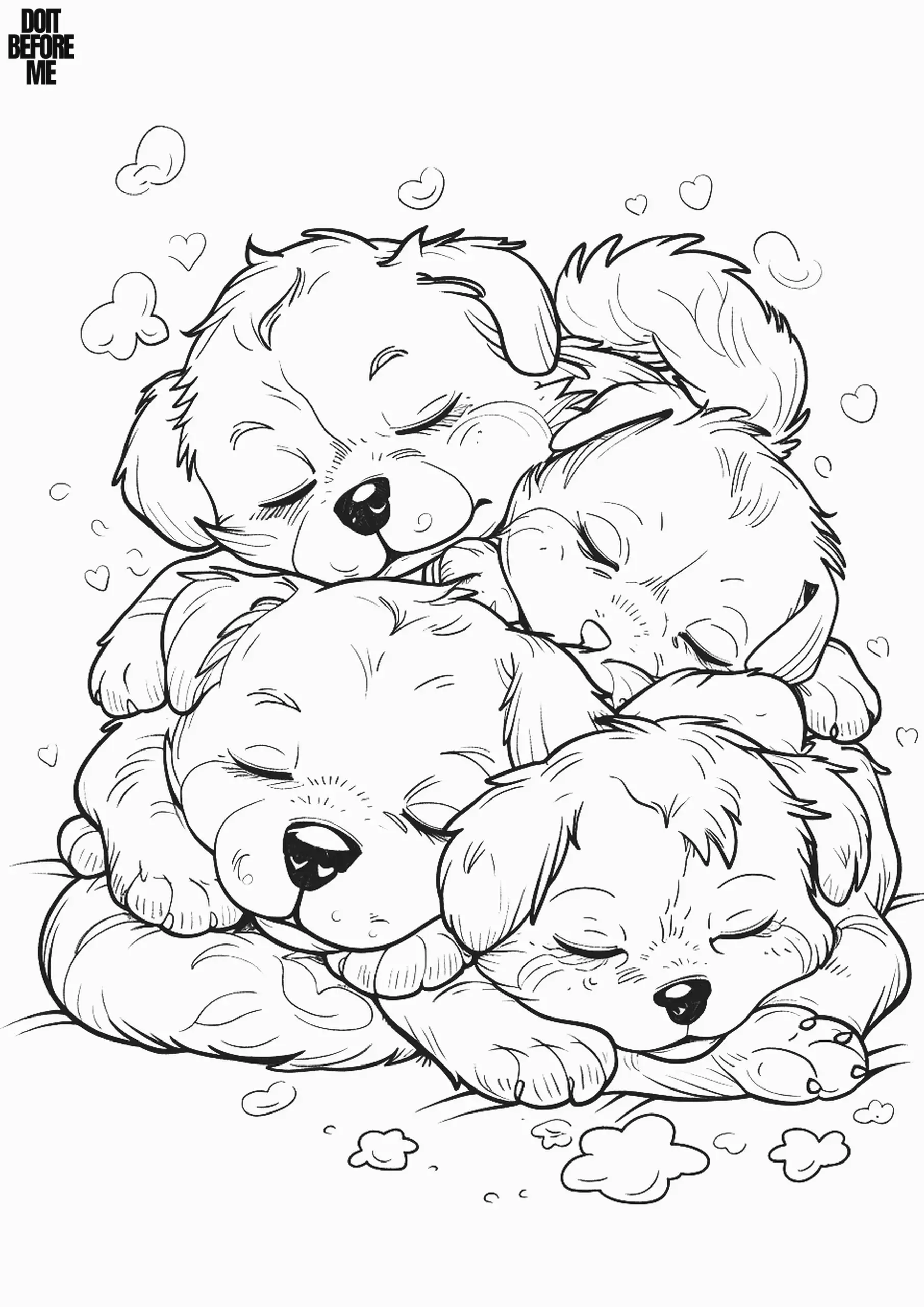 A pile of kawaii puppies sleeping together.