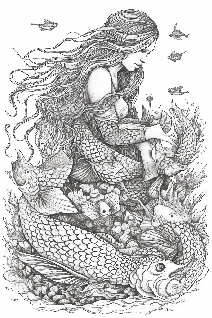 detailed mermaid coloring pages