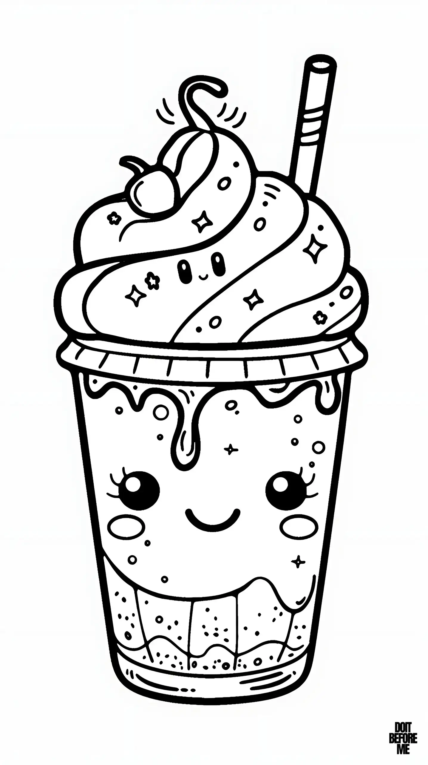 Kawaii milkshake ice cream coloring page for kids.