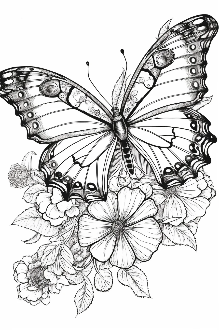 easy flower butterfly coloring pages