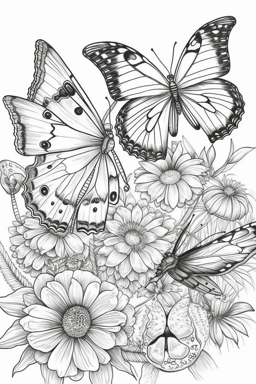 flower butterfly coloring pages for adults