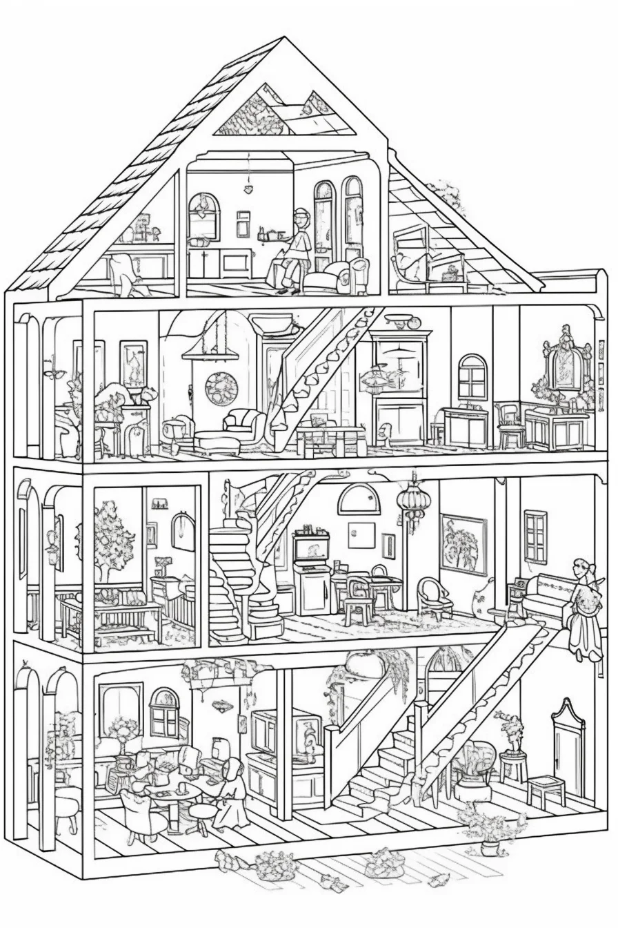 inside doll house drawing