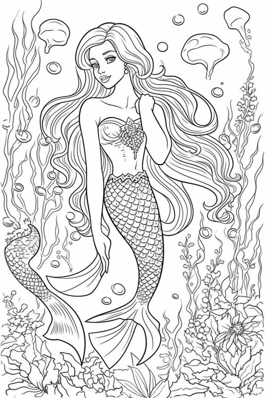 mermaid barbie coloring pages for kids girls