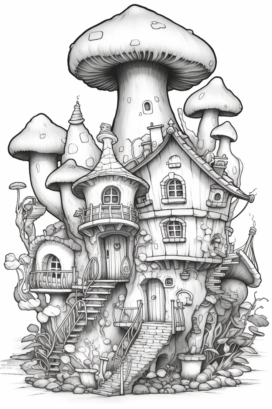 mushroom fairytale coloring pages printable