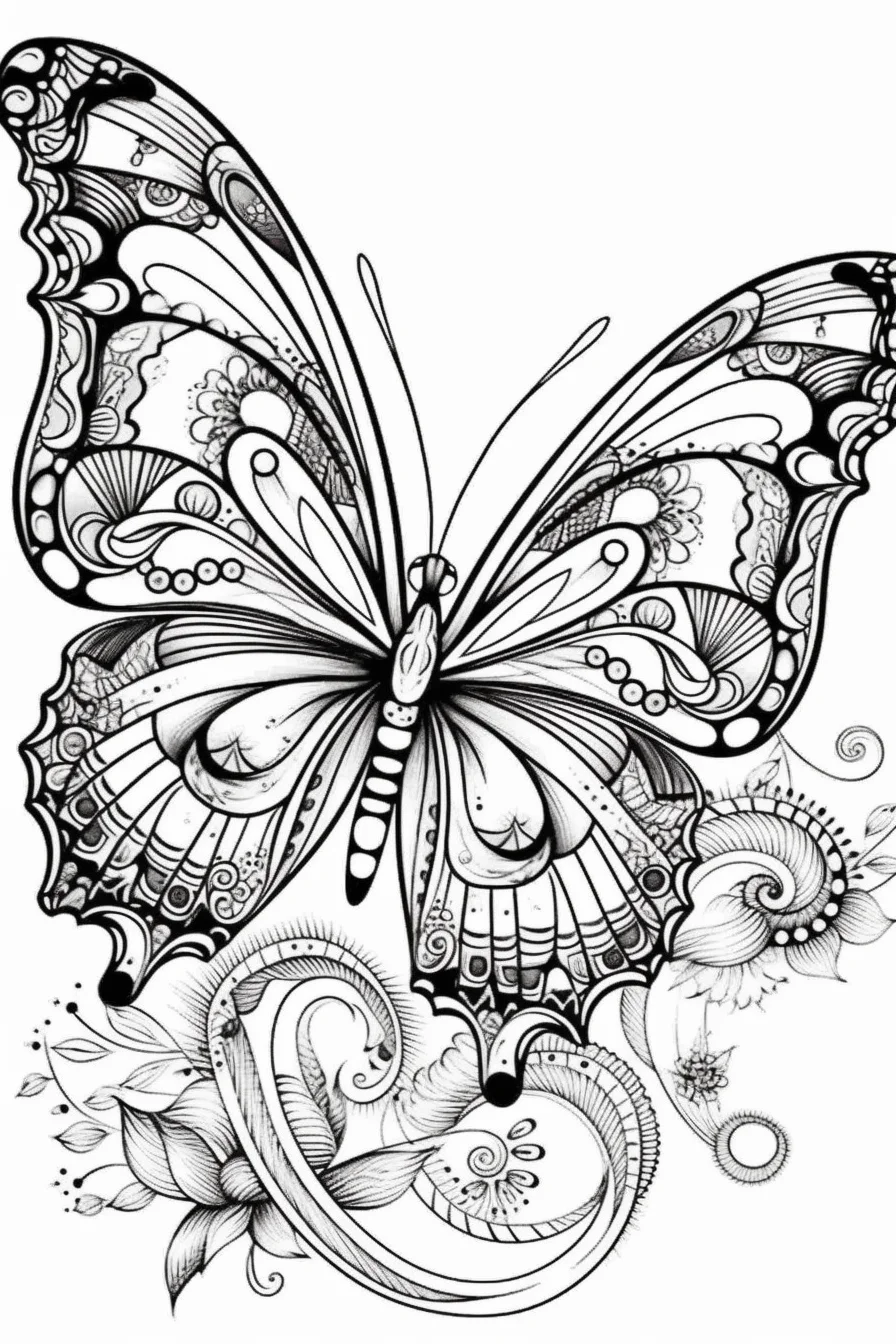 simple flower butterfly coloring pages