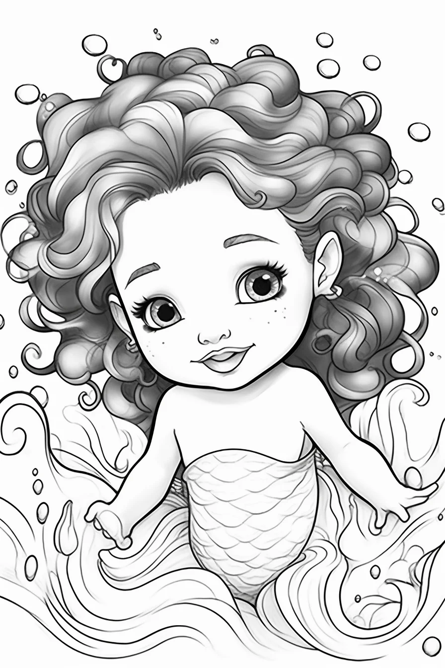 Baby black mermaid coloring page