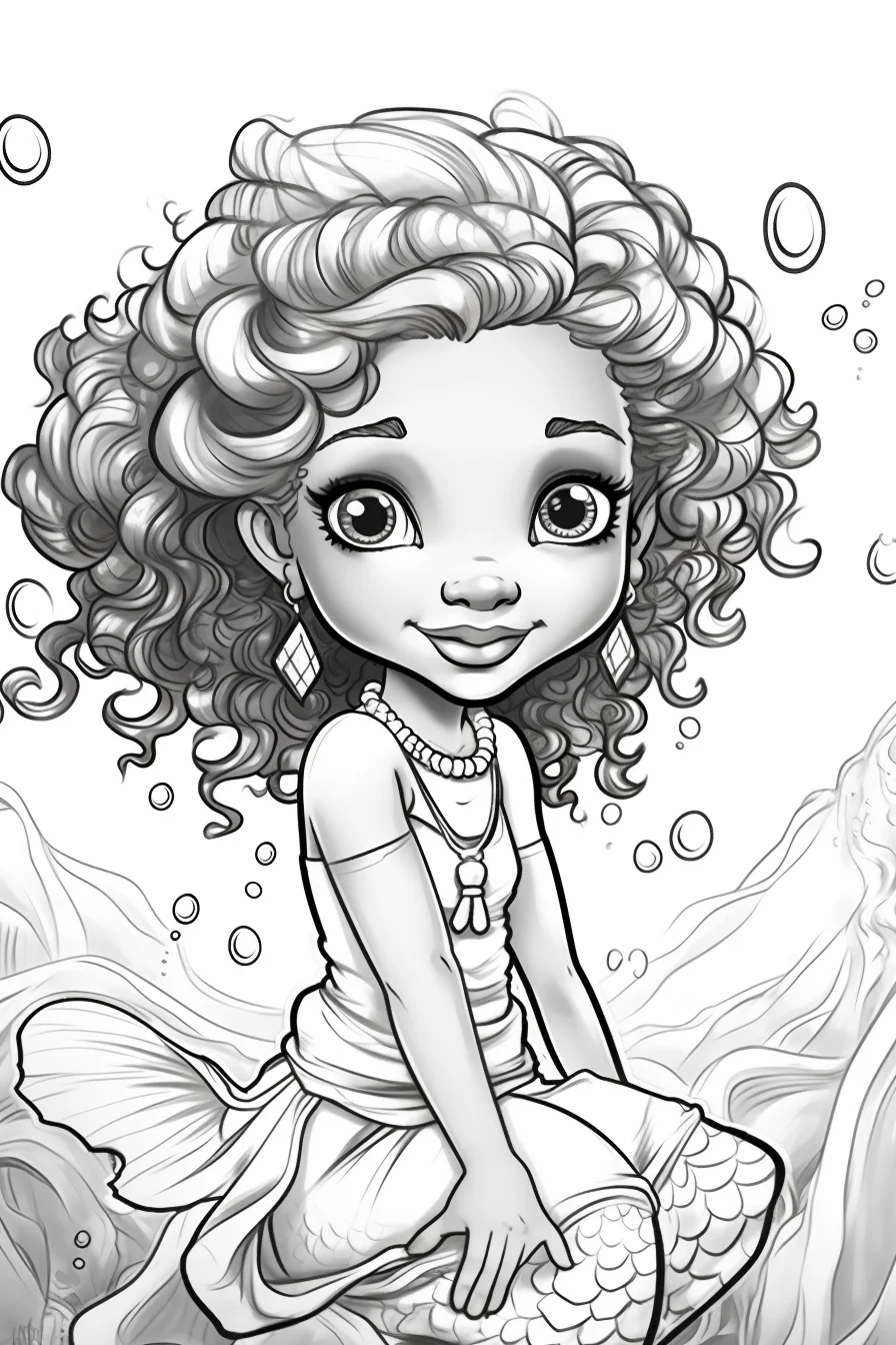 Black girl mermaid coloring page