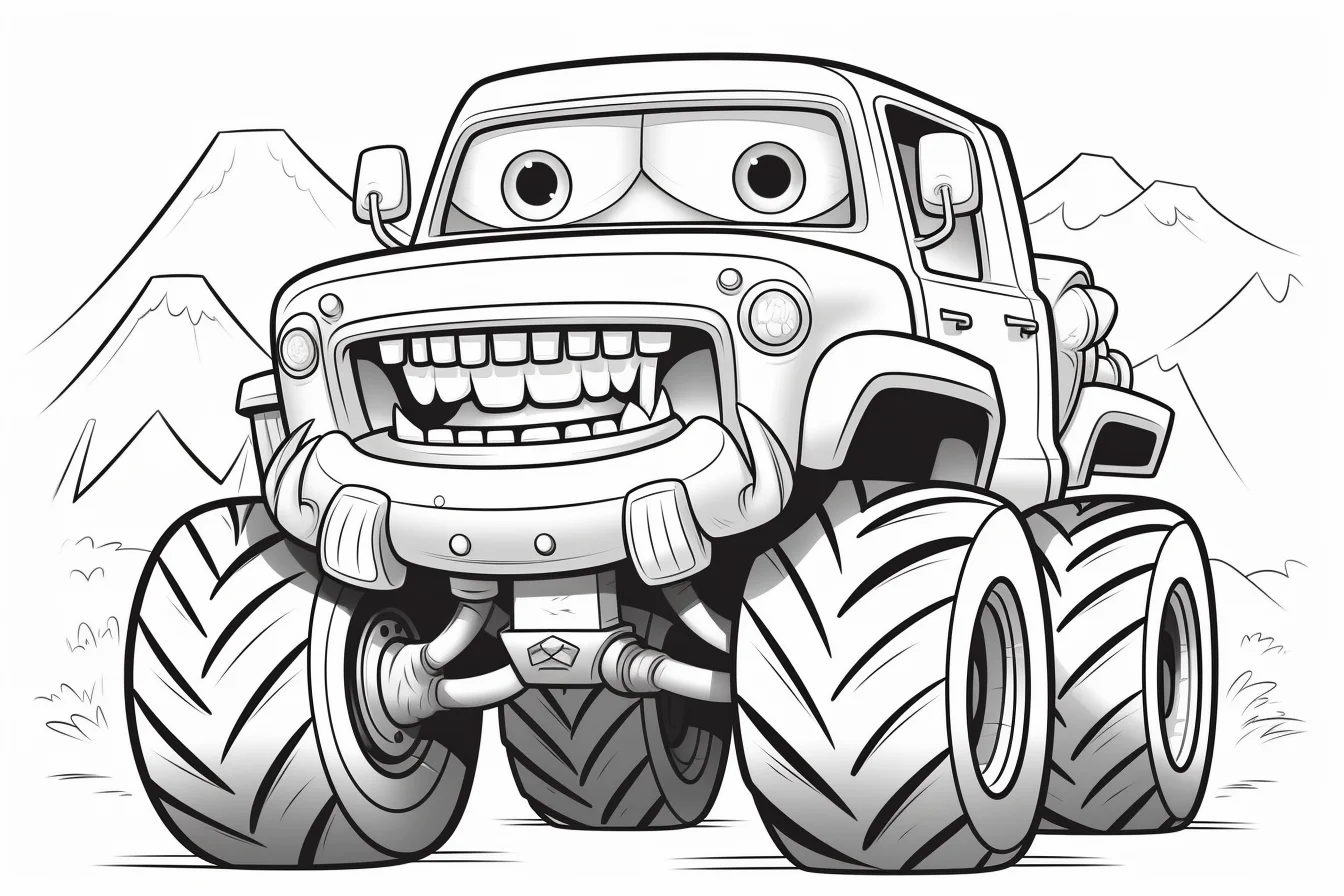 cute monster truck coloring page free printable