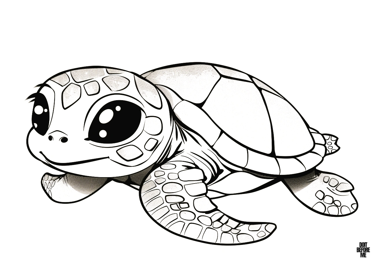 Printable coloring page featuring a charming sea turtle, designed to be easy for children to color.