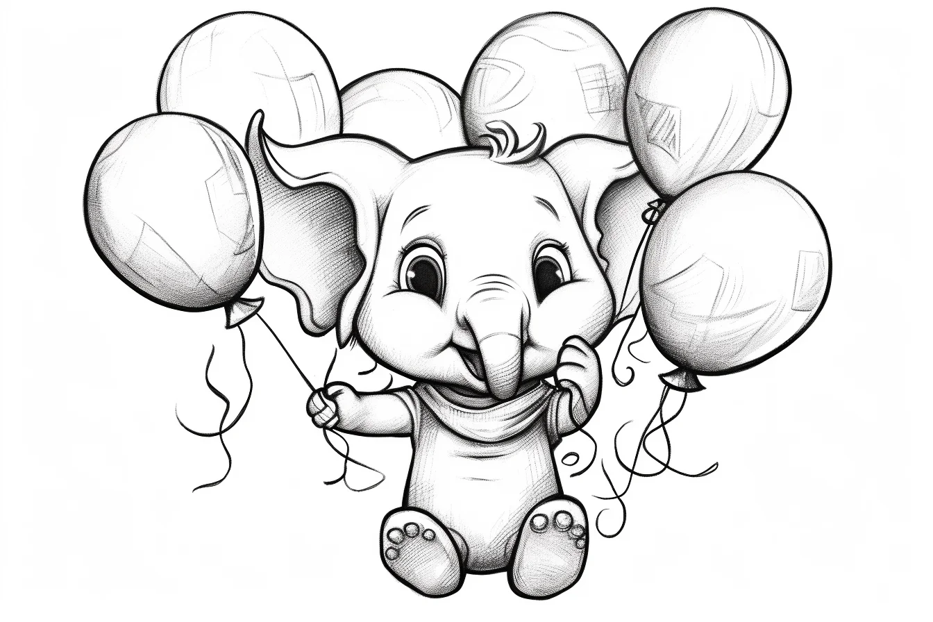 free kawaii cute elephant coloring pages