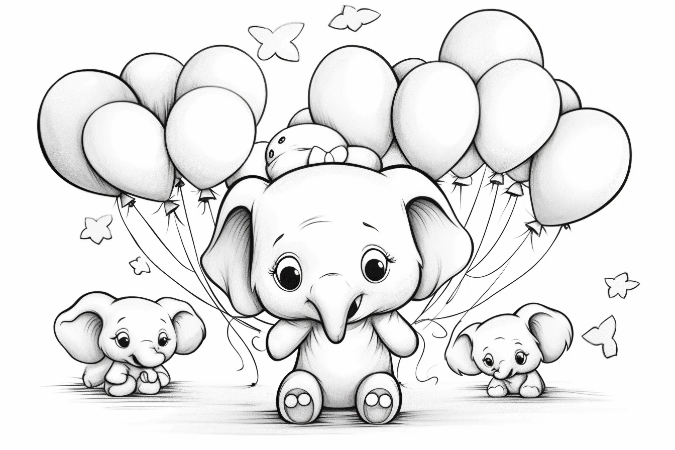 kawaii cute elephant coloring pages for kids