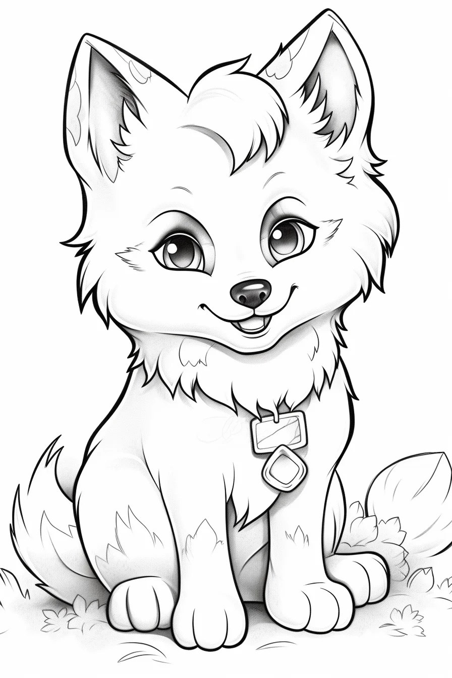 kawaii cute wolf coloring pages