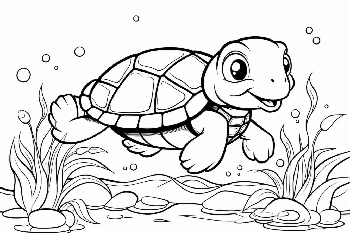 kawaii turtle coloring pages for kids