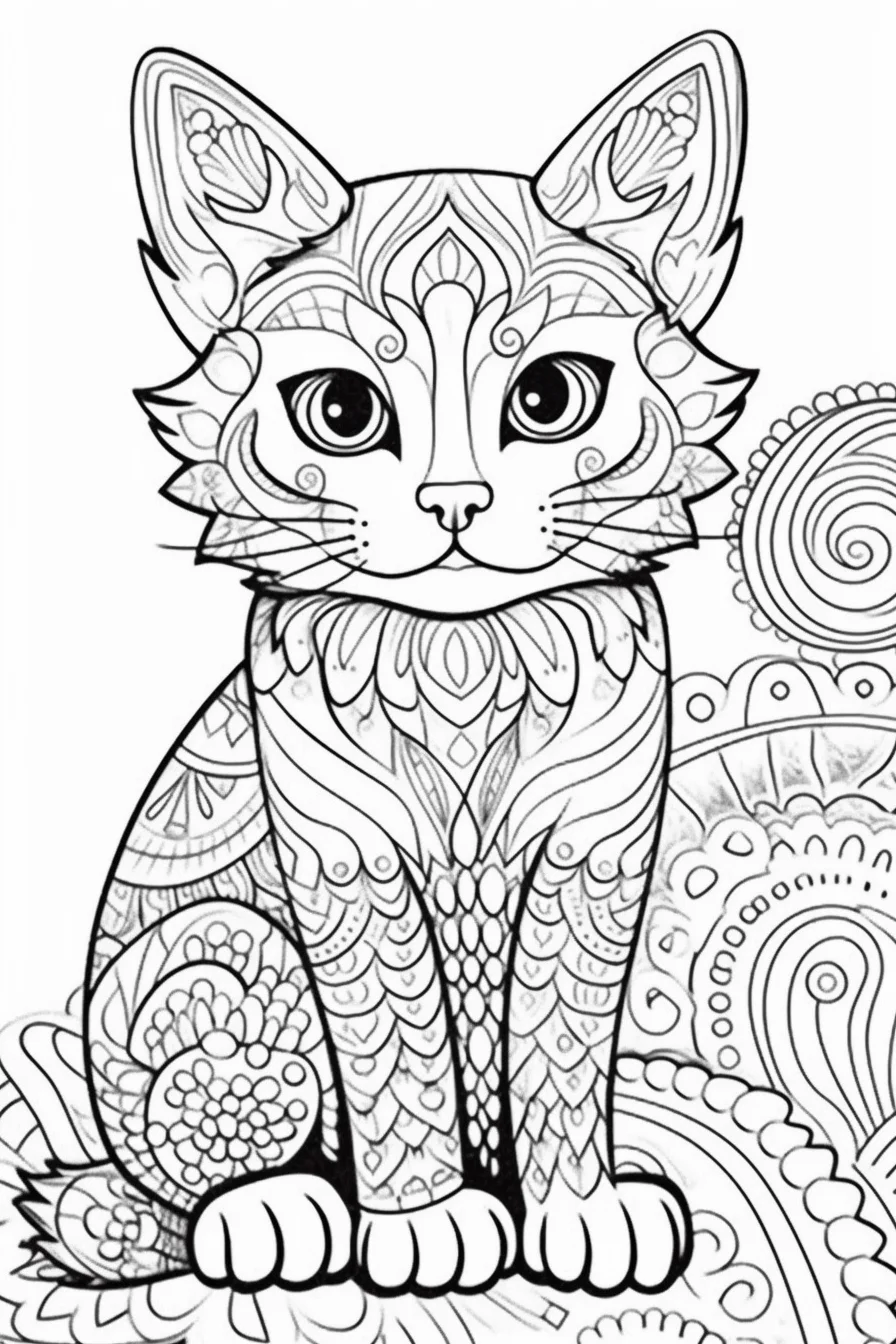 mandala cat coloring pages for adults