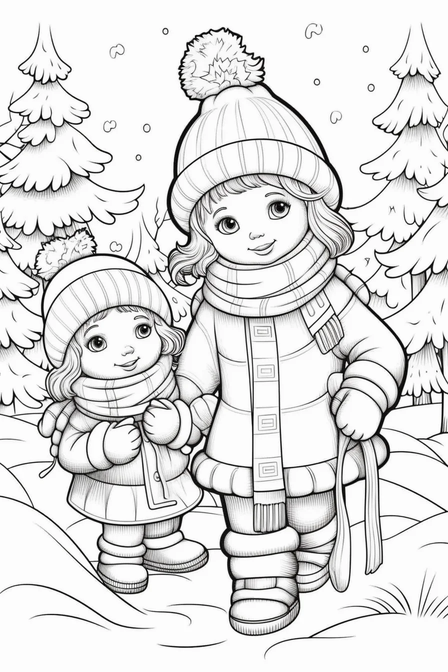 printable cute winter coloring pages for kids