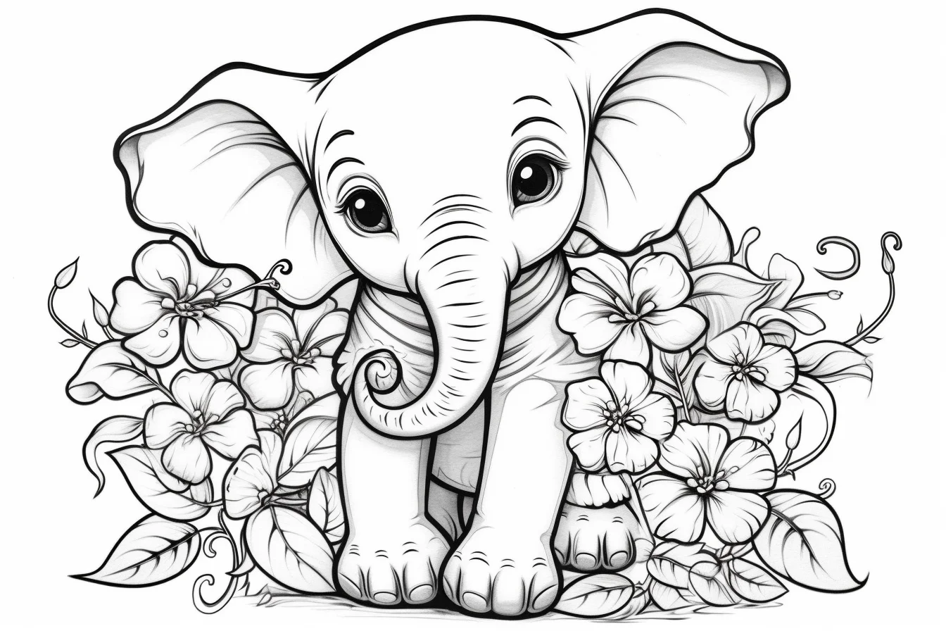 printable kawaii cute elephant coloring pages