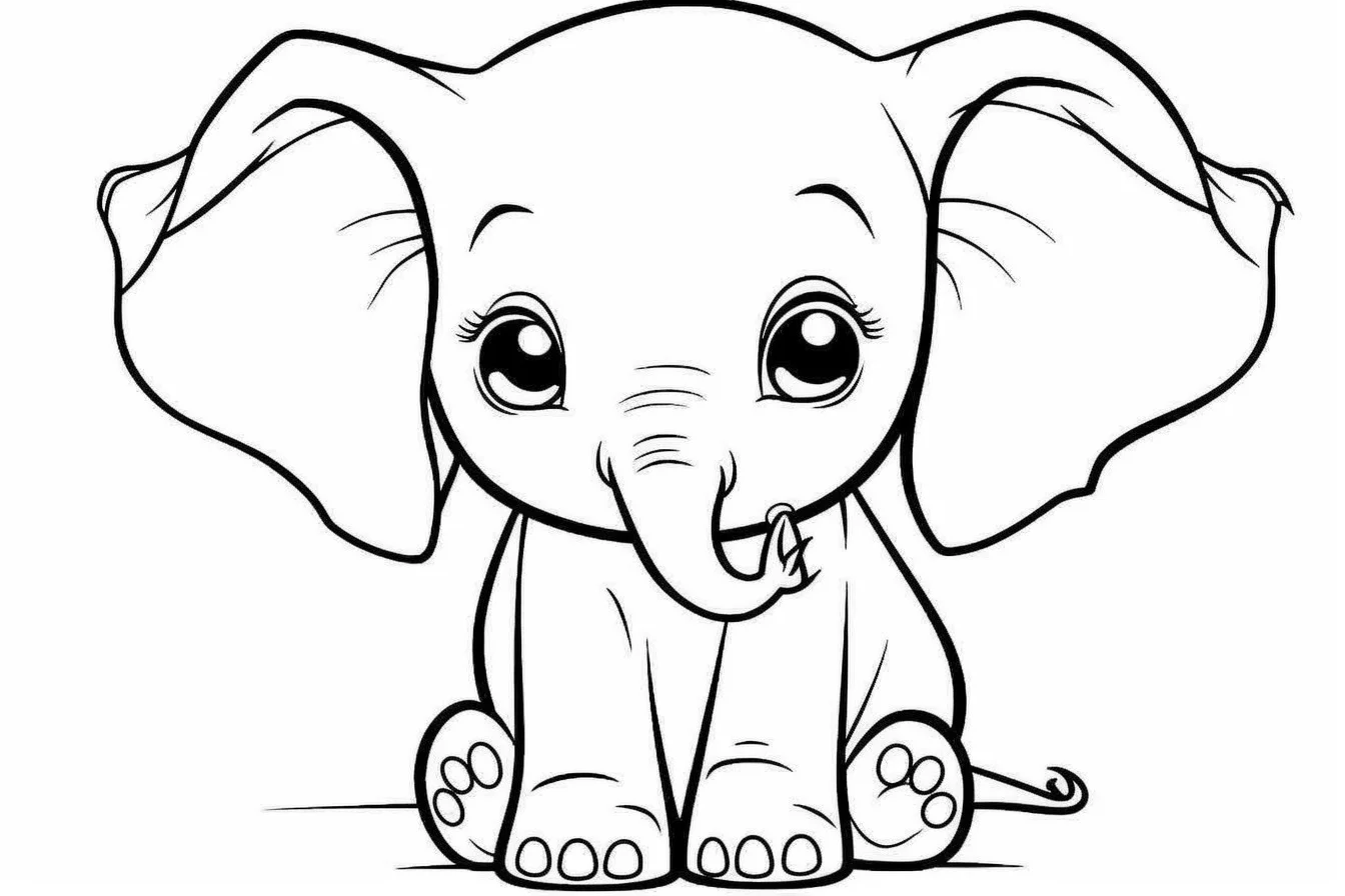 printable kawaii elephant coloring pages for kids