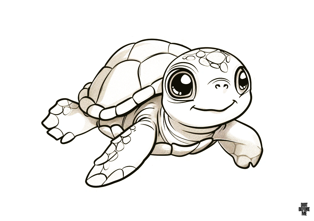 Baby sea turtle coloring page featuring a simple and plain design, making it easy for kids to color.