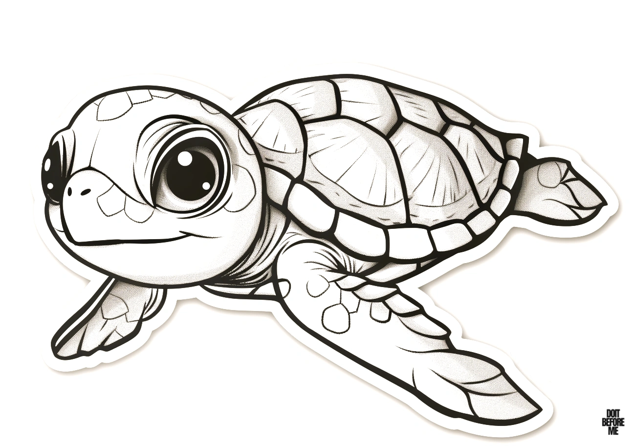 Free printable sea turtle colouring page, despite its realistic appearance, can be easily colored due to its simple and plain design.