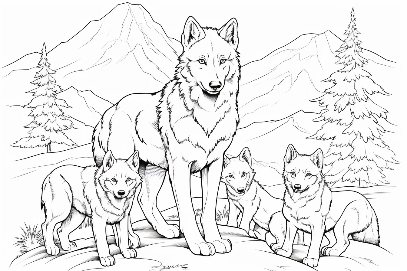 wolf family coloring pages