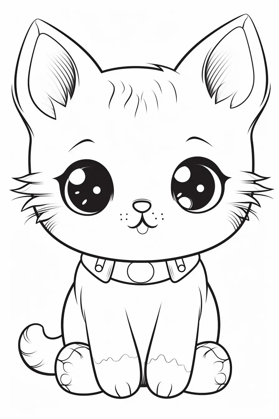 Kawaii Cute Cat Coloring Pages
