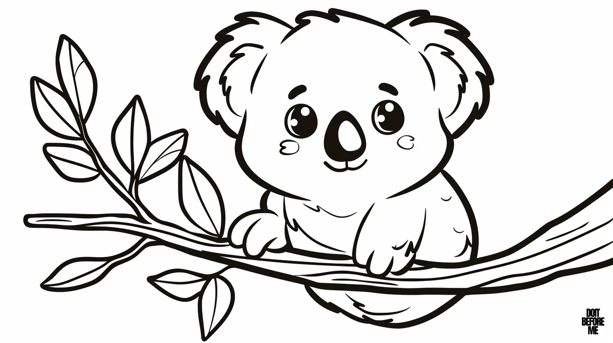 A cute baby koala coloring page specially designed for toddlers with a large enough coloring area to color easily.