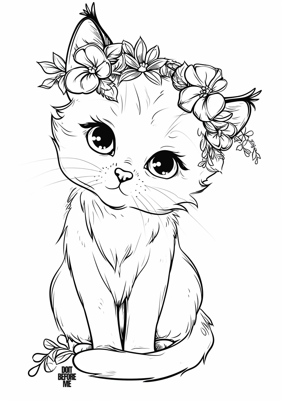 cat flower coloring page