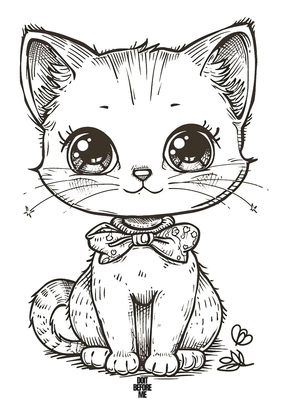 cute cat with a bow tie coloring page