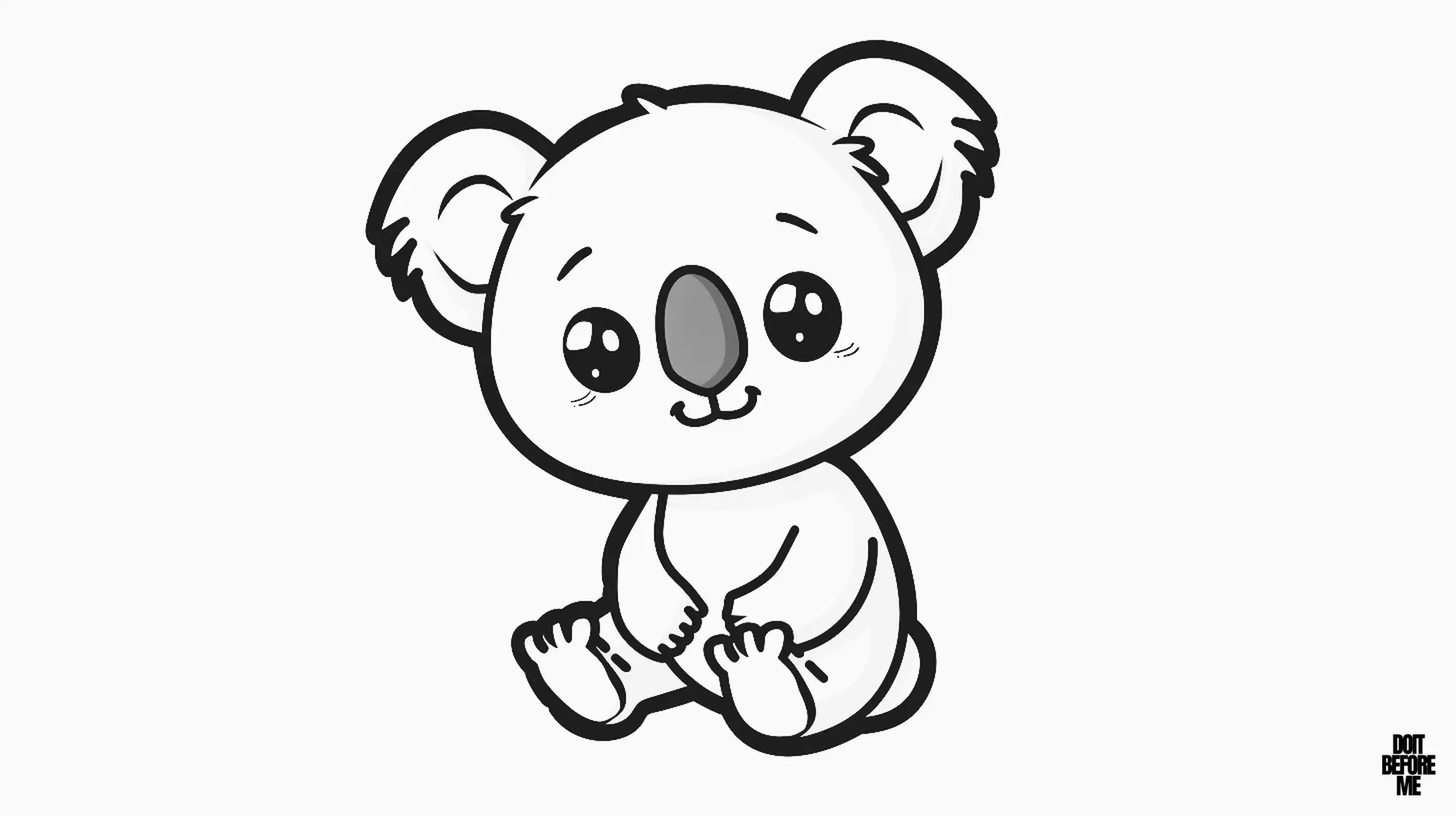 A simple sitting baby koala coloring sheet is a design suitable for toddlers and preschoolers to color, featuring a blank background and a plain, simple design.