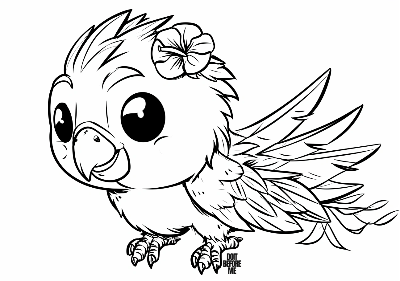 cute baby parrot with a flower coloring pages