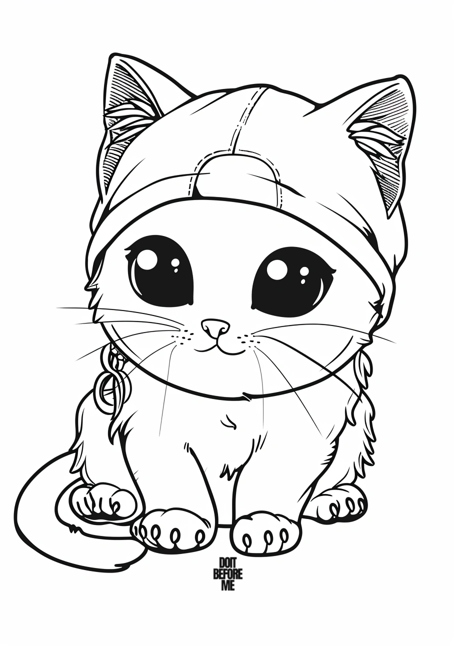 cute cat with a hat coloring page