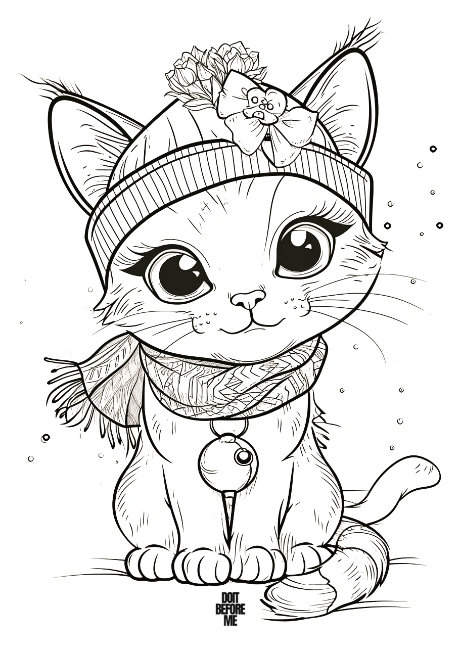 cute cat with a scarf coloring page